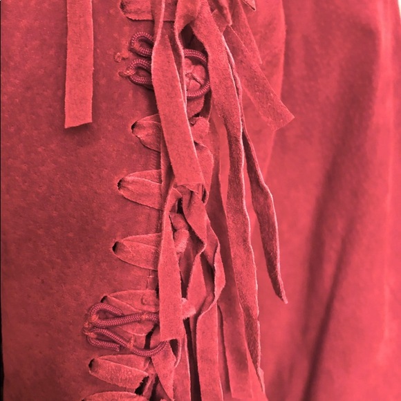 Leather Suede Fringe jacket, Red, women’s Large - Picture 6 of 11